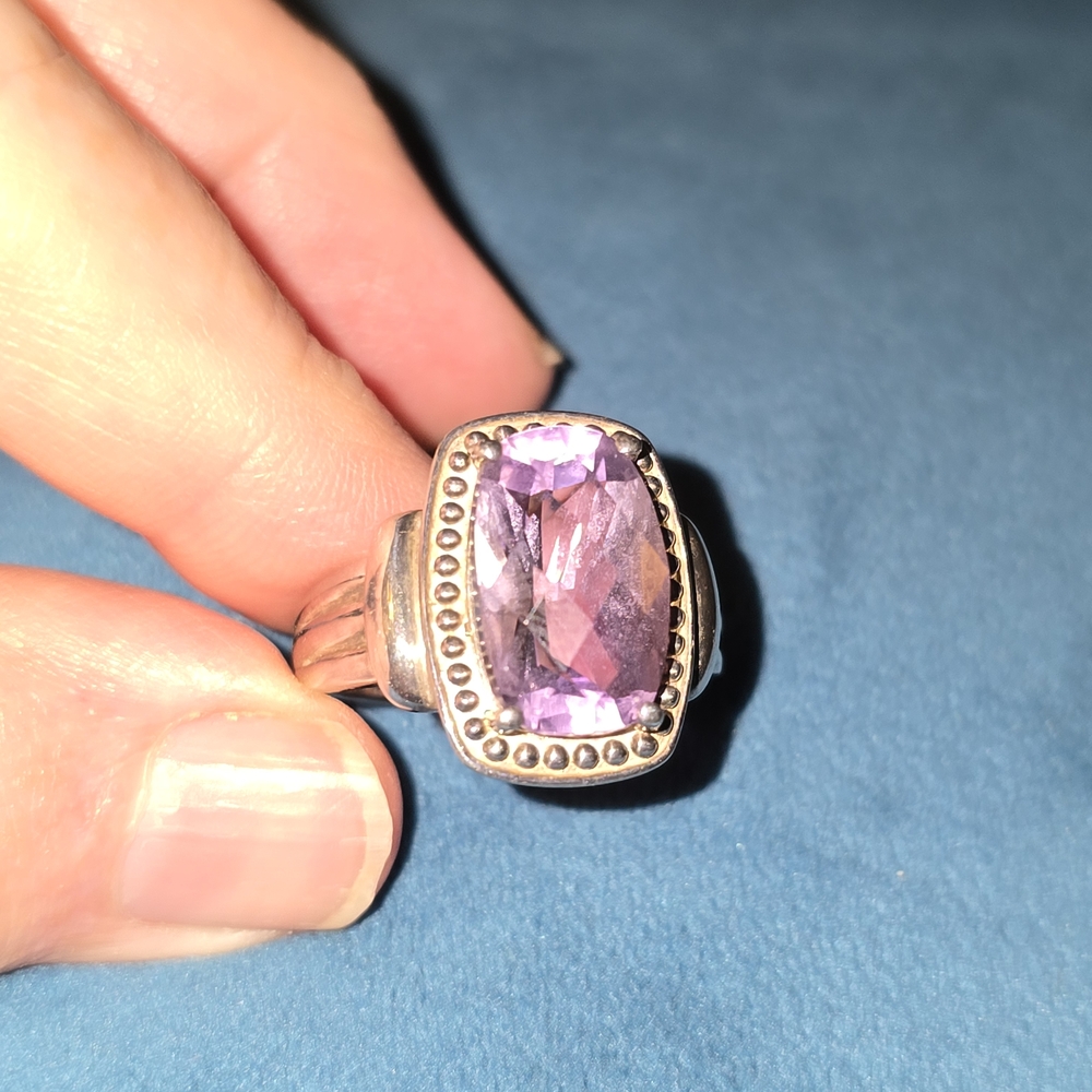 Silver 925 Sterling Heavy Elegant Purple Gemstone Ring - Picture 9 of 9